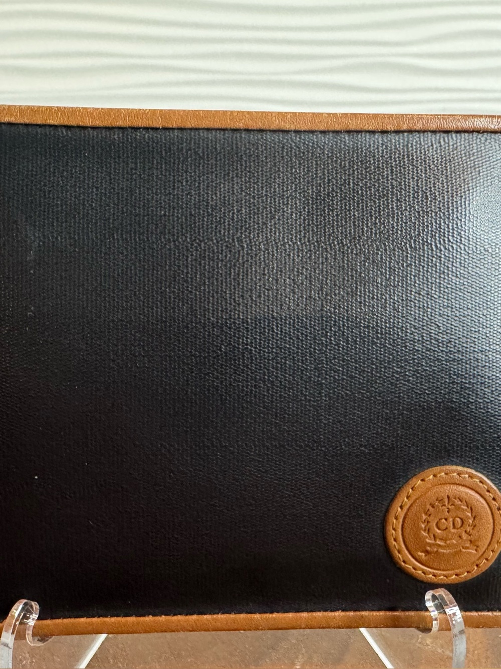 Vintage Christian Dior 1970s Men's Bifold Black and Brown w Canvas and Leather.